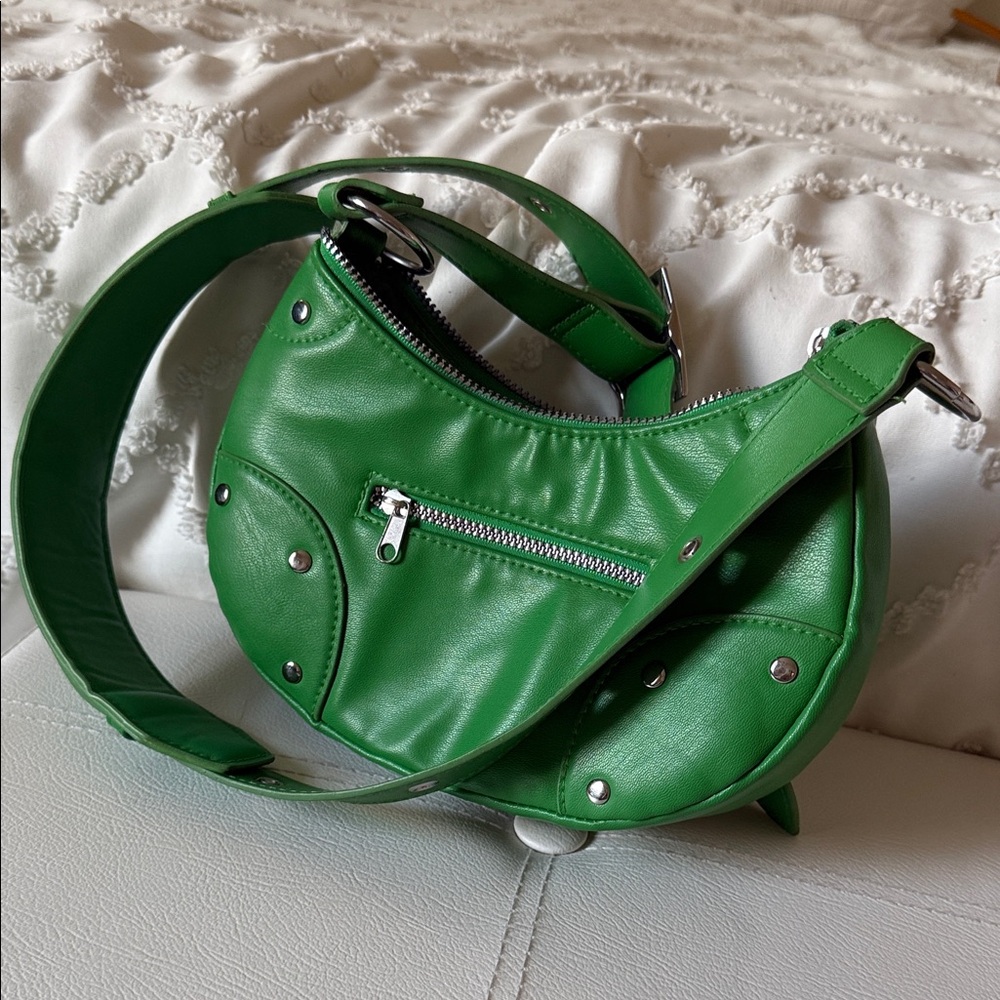H&M Divided Vibrant Green Shoulder Bag with Silver Buckle Accents